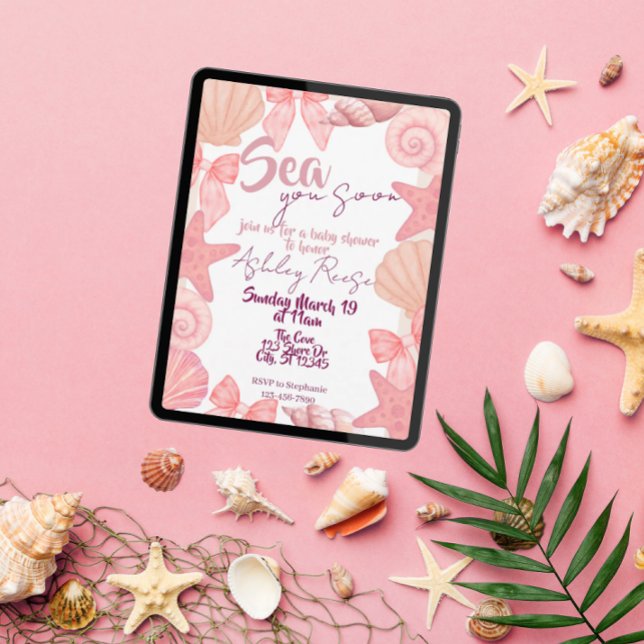 Convite Chá de fraldas cor-de-rosa "Sea you short"" (Criador carregado)