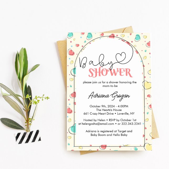 Convite Chá de fraldas Coração Corante Bonito (Criador carregado)