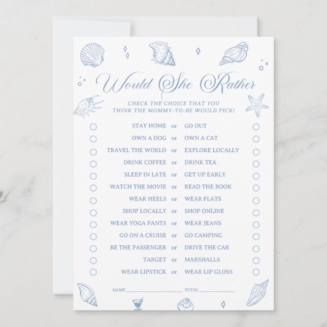 Convite Chá de fraldas Costeira Ela Preferencialmente Cart (Frente)