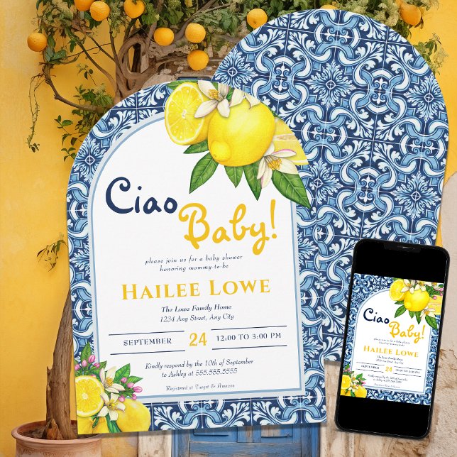 Convite Chá de fraldas Costeiro de Citrus Lemon Amalfi (Criador carregado)