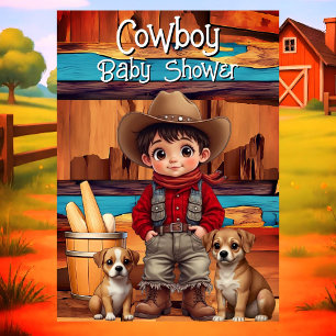 Convite Chá de fraldas Cowboy Cowboy Cães Vermelho Azul