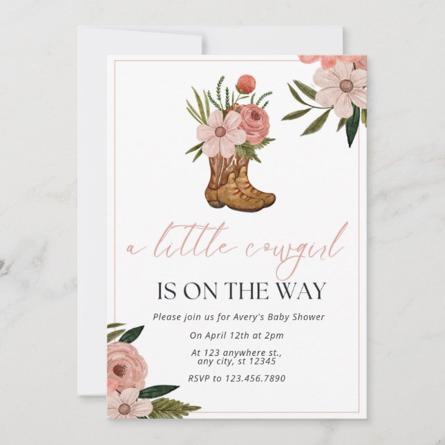Convite Chá de fraldas Cowgirl (Frente)