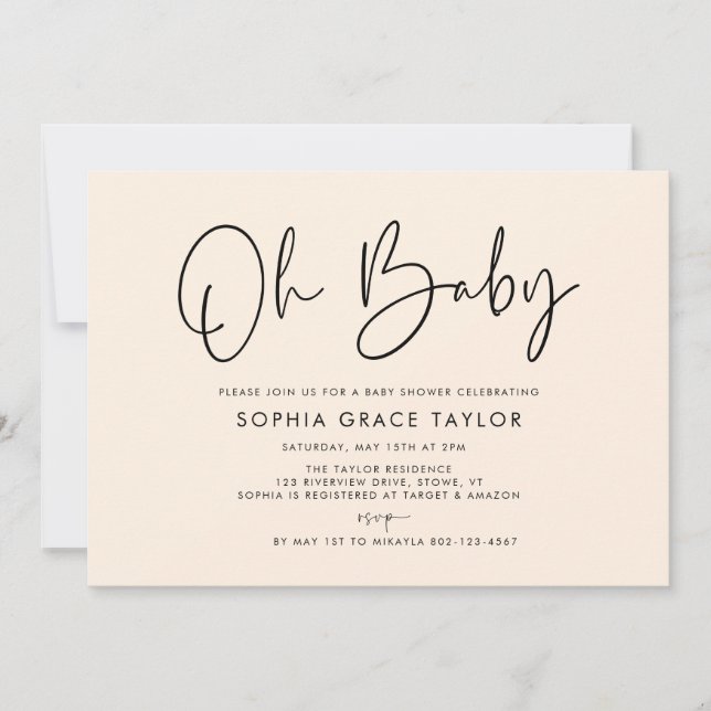 Convite Chá de fraldas Creme Moderno Boho Sexo Neutro (Frente)