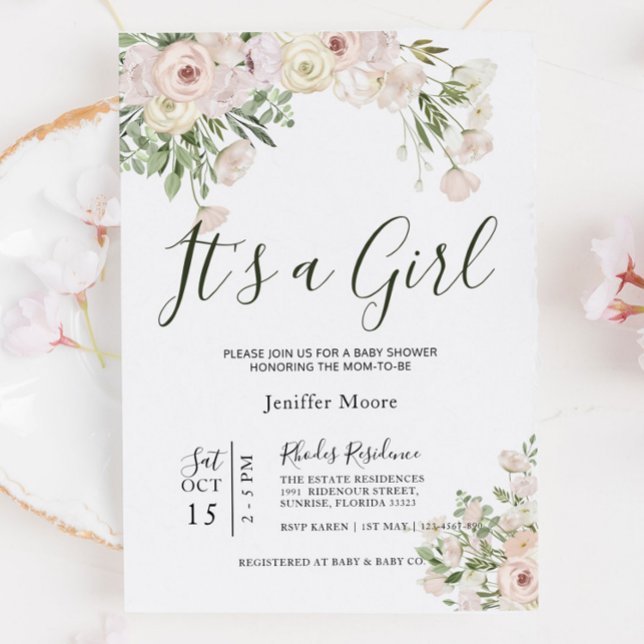 Convite Chá de fraldas Creme Rosa (Criador carregado)