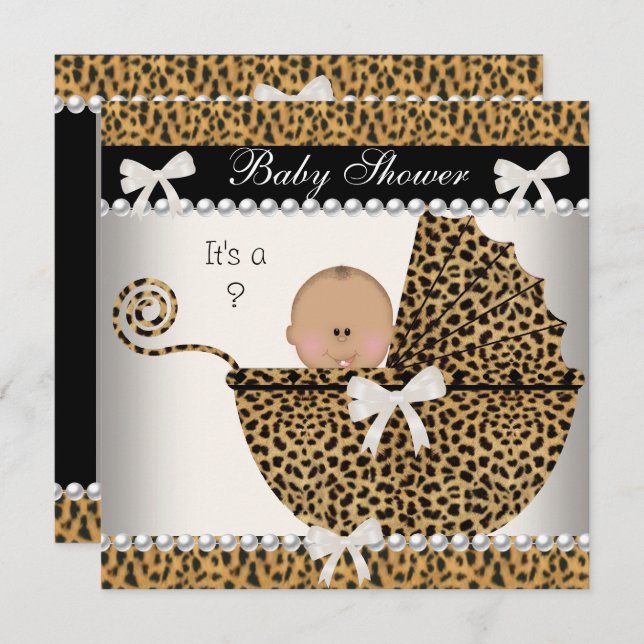 Convite Chá de fraldas Cubo Bebê Leopardo revela 2 (Frente/Verso)