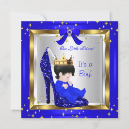 Convite Chá de fraldas Cute Boy Prince Royal Blue Calçado 