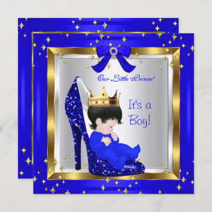 Convite Chá de fraldas Cute Boy Prince Royal Blue Calçado
