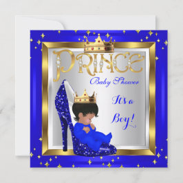 Convite Chá de fraldas Cute Boy Prince Royal Blue Calçado 