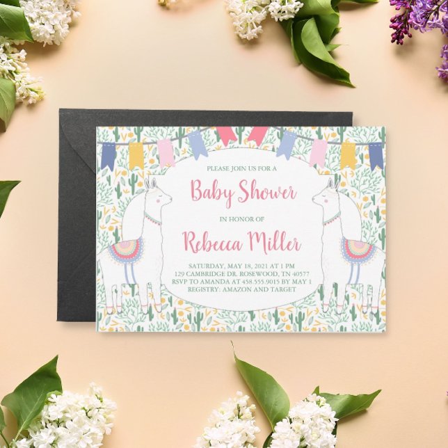 Convite Chá de fraldas Cute Llama Fiesta (Criador carregado)