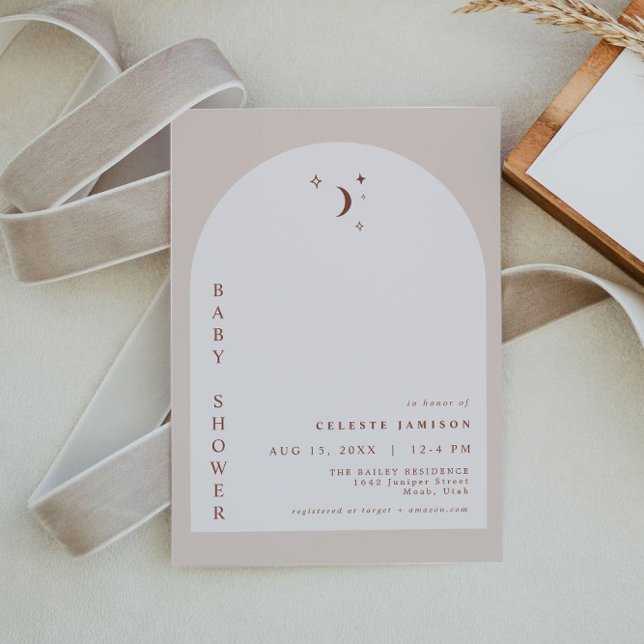 Convite CHÁ DE FRALDAS da Arca da Lua CELESTE Boho Terraco (Criador carregado)