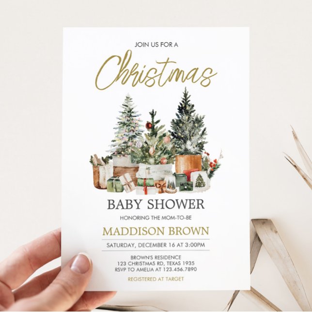 Convite Chá de fraldas da Árvore de Natal (Rustic Christmas Baby Shower Invitation)