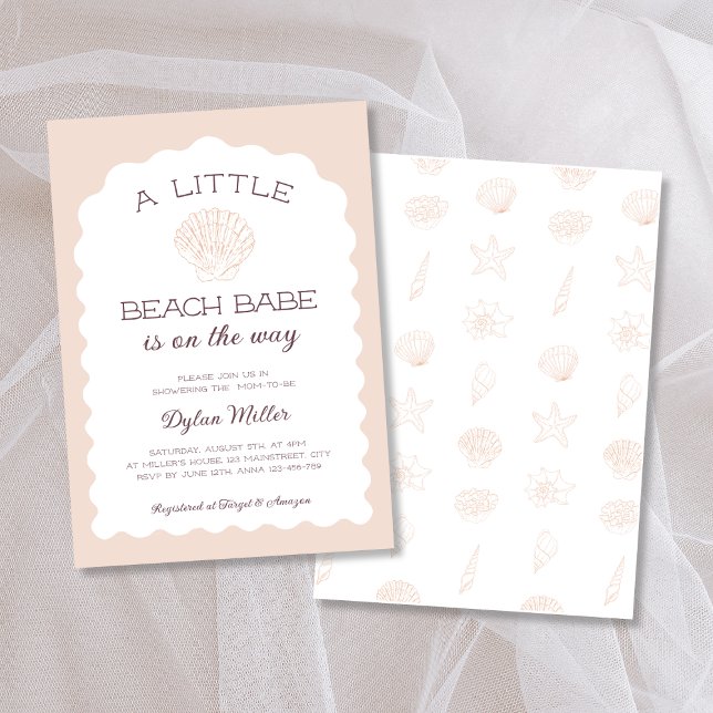 Convite Chá de fraldas da Beach Babe Seashell Girl (Beach Babe Seashell Girl Baby Shower Invitation)
