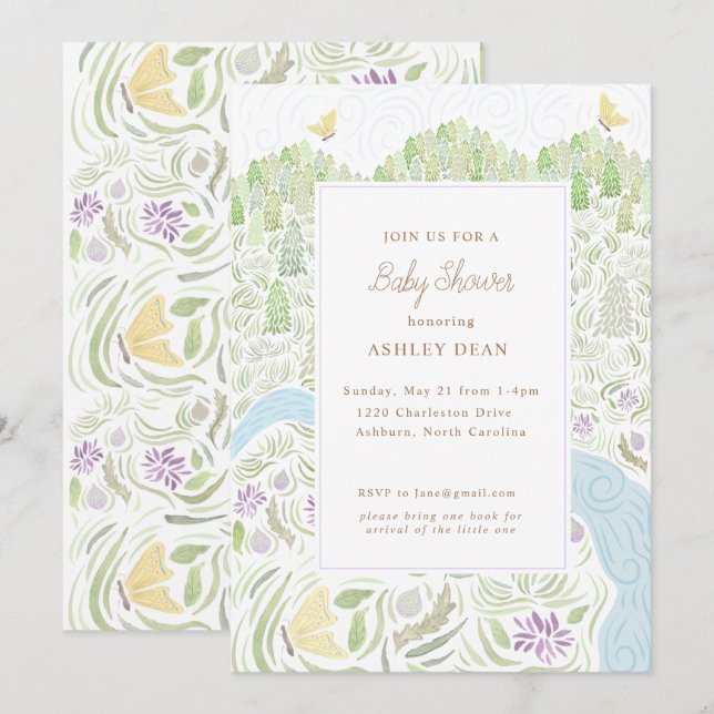 Convite Chá de fraldas da borboleta do ouro (Frente/Verso)