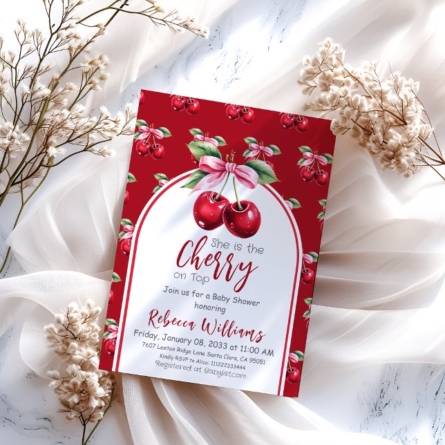 Convite Chá de fraldas da Cherry Red Coquette Arco Girl (Criador carregado)