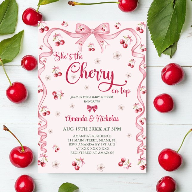 Convite Chá de fraldas da Cherry Top Pink Arco (Criador carregado)