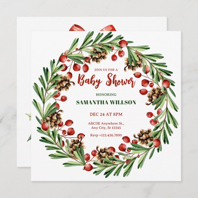 Convite Chá de fraldas da coroa de Natal (Frente/Verso)