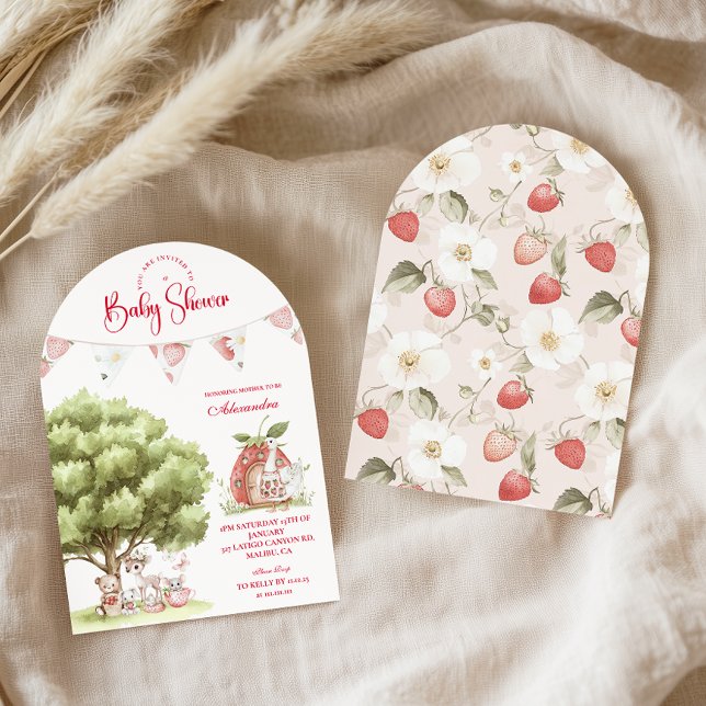 Convite Chá de fraldas da Floresta de Morango (Criador carregado)