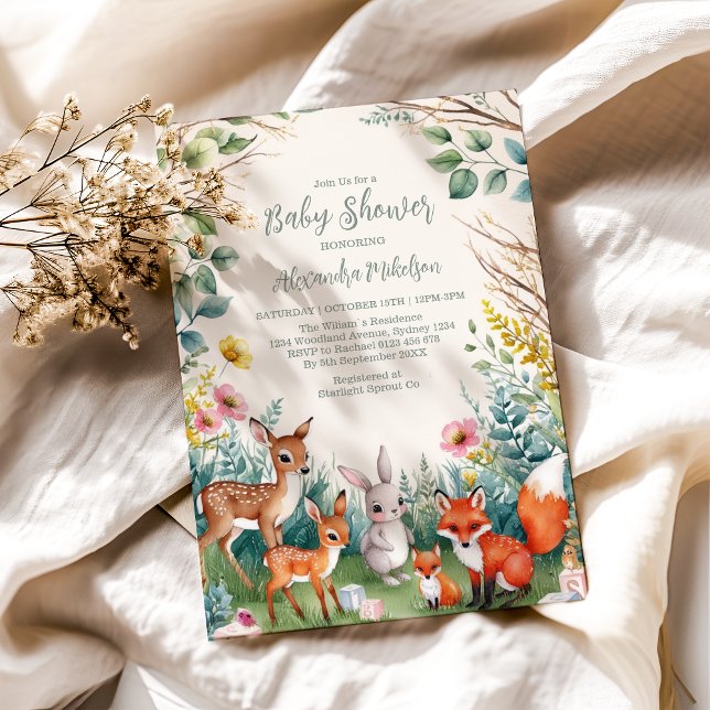 Convite Chá de fraldas da Floresta dos Animais da Floresta (Criador carregado)