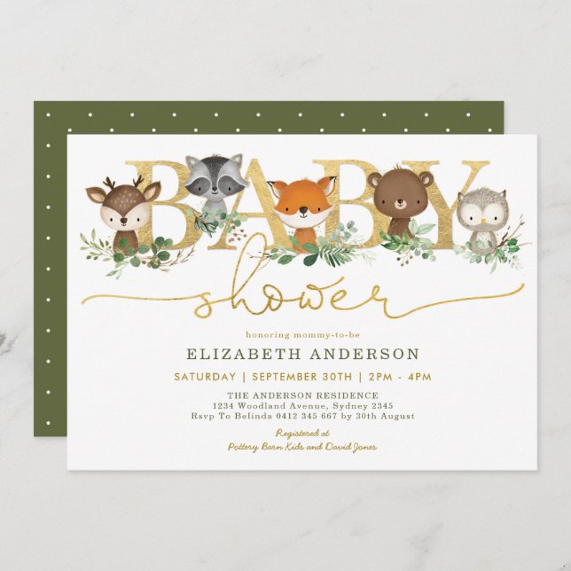 Convite Chá de fraldas da Floresta Dourada da Floresta Chi (Frente/Verso)