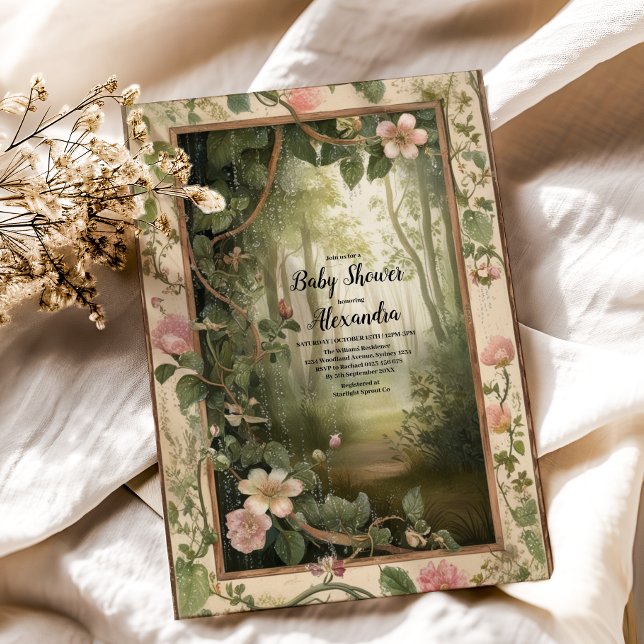 Convite Chá de fraldas da Floresta Floral Magic (Criador carregado)