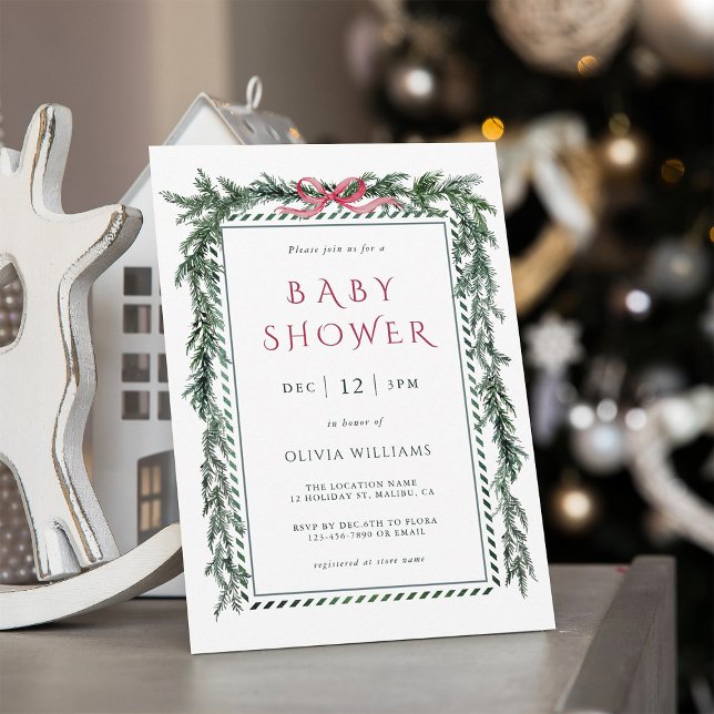 Convite Chá de fraldas da Garland Pine de Natal (Criador carregado)