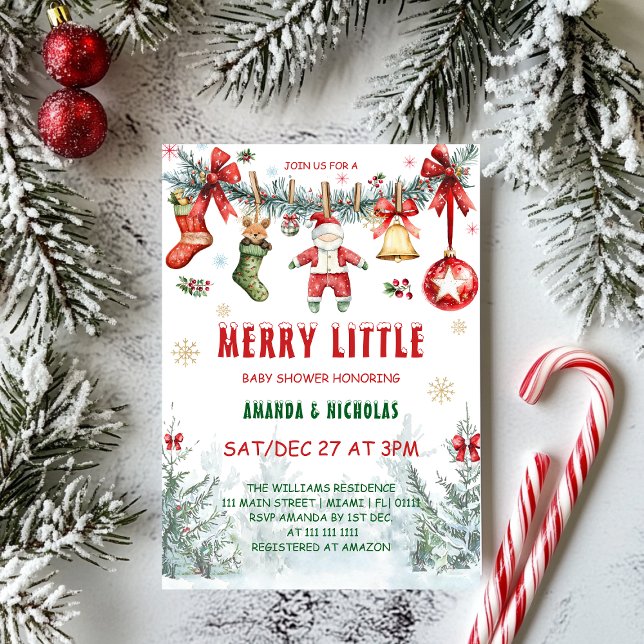 Convite Chá de fraldas da Linha de Vestuário de Natal (Criador carregado)