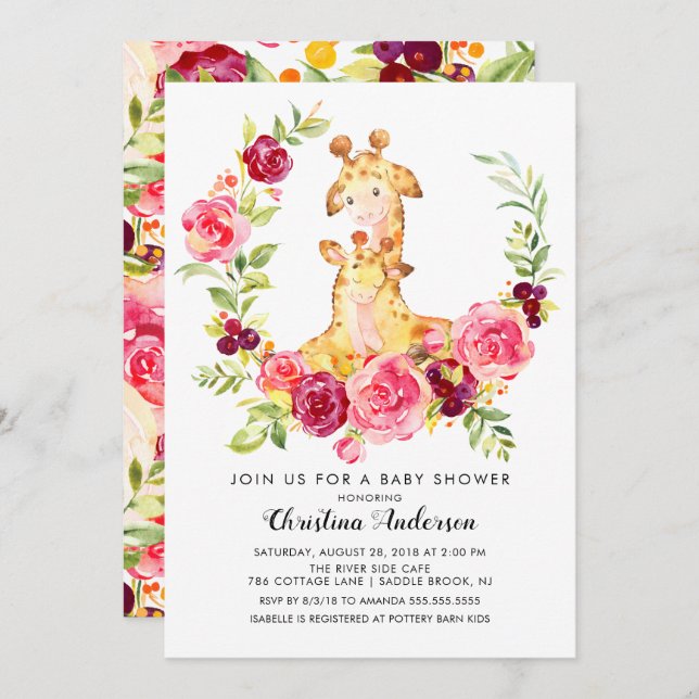 Convite Chá de fraldas da Mãe e Bebê Girafa (Frente/Verso)