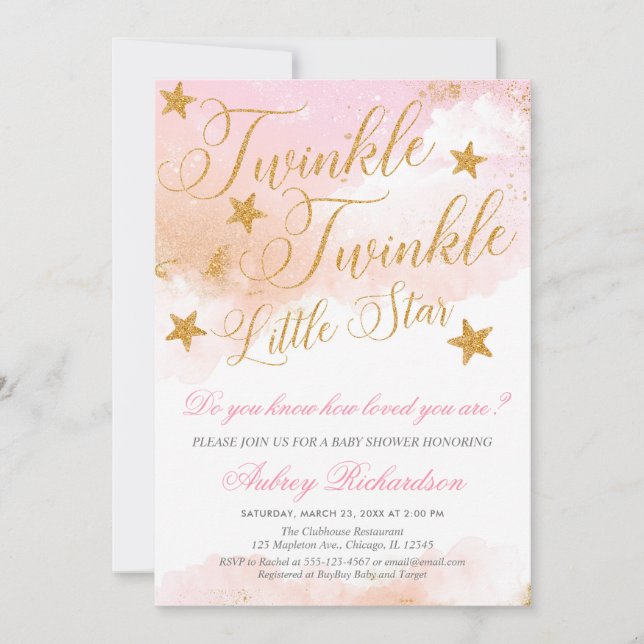 Convite Chá de fraldas da menina de estrela Twinkle Twinkl (Frente)