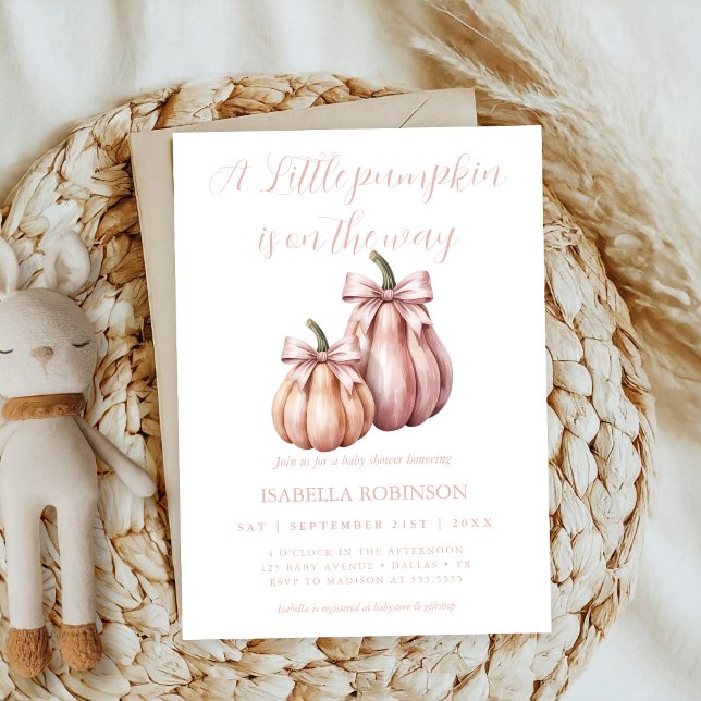 Convite Chá de fraldas da menina Pumpkin Rosa Arco Pequeno (Criador carregado)