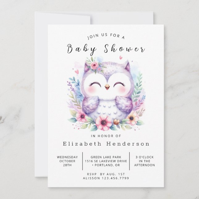 Convite Chá de fraldas da Nature Online Owl (Frente)