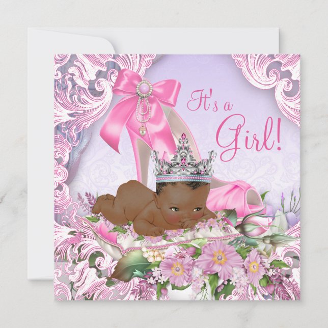Convite Chá de fraldas da Princesa Africana Americana (Frente)