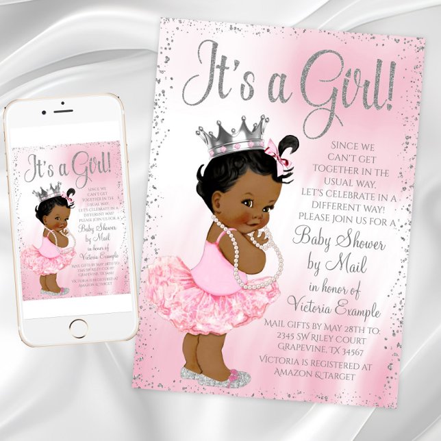 Convite Chá de fraldas da Princesa Africana por Mail (Long distance mail baby shower invitation. Instant download and printed invitations available.)