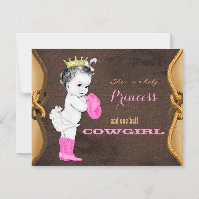 Convite Chá de fraldas da Princesa Cowgirl Rosa (Frente)