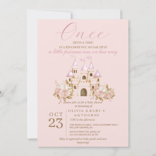 Convite Chá de fraldas da Princesa do Castelo Dourado Rosa