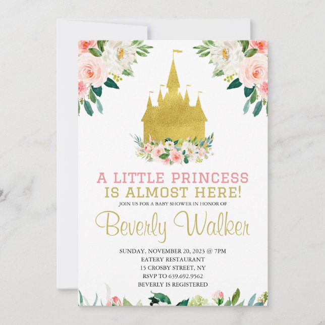 Convite Chá de fraldas da Princesa Fairytale Castle Girl (Frente)