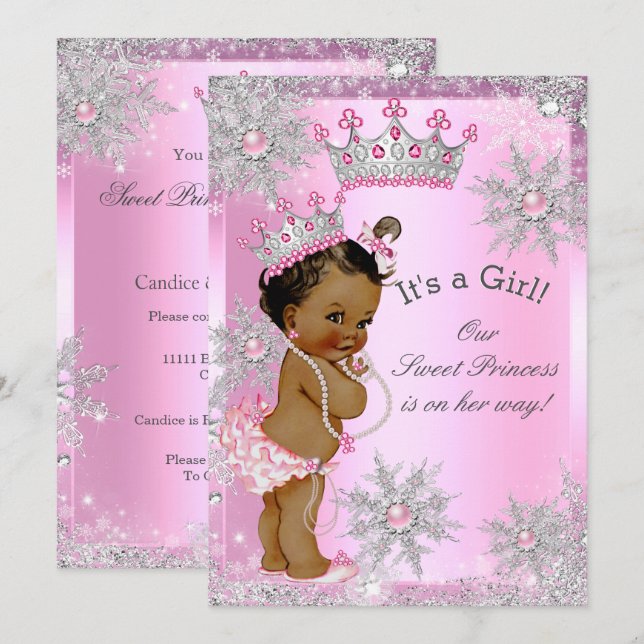 Convite Chá de fraldas da Princesa  Negra (Frente/Verso)