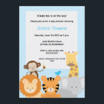 Convite Chá de fraldas da Selva Safari - Menino<br><div class="desc">Tenha um chá de fraldas de safari fofo com este convite azul.</div>