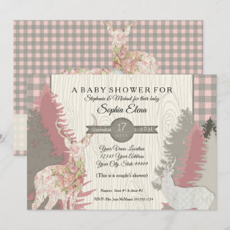 Convite Chá de fraldas da xadrez da floresta da floresta