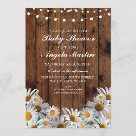 Convite Chá de fraldas Daisy Wood Rustic Lights Floral Inv