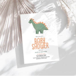 Convite Chá de fraldas das flores de dinossauros T-Rex, co