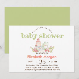 Convite Chá de fraldas das flores do bule de aquarela