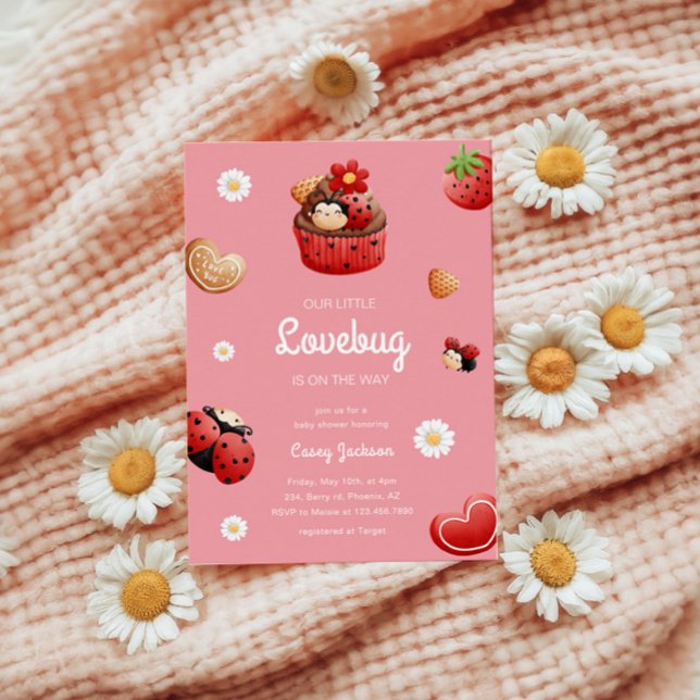 Convite Chá de fraldas das Flores do Cupcake Ladybug (Criador carregado)