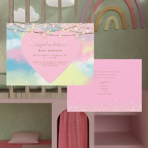 Convite Chá de fraldas das luzes do coração cor-de-rosa