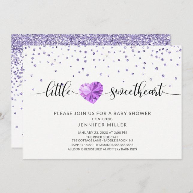 Convite Chá de fraldas das Meninas do Coração Roxo (Frente/Verso)