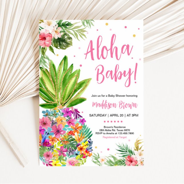 Convite Chá de fraldas de abacaxi tropical (Aloha Pineapple Baby Shower Invitation)