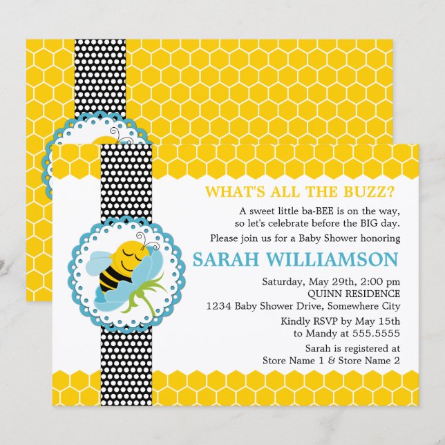 Convite Chá de fraldas de abelha (Frente/Verso)