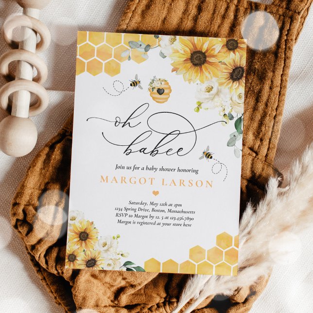 Convite Chá de fraldas De Abelhas De Girassol Oh Babee Chá (Criador carregado)