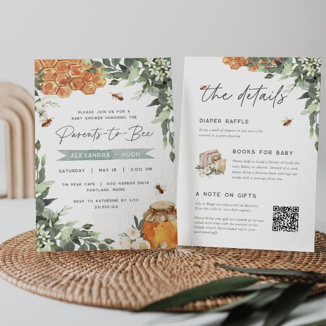 Convite Chá de fraldas de Abelhas de Mel de Flor Laranja (Criador carregado)