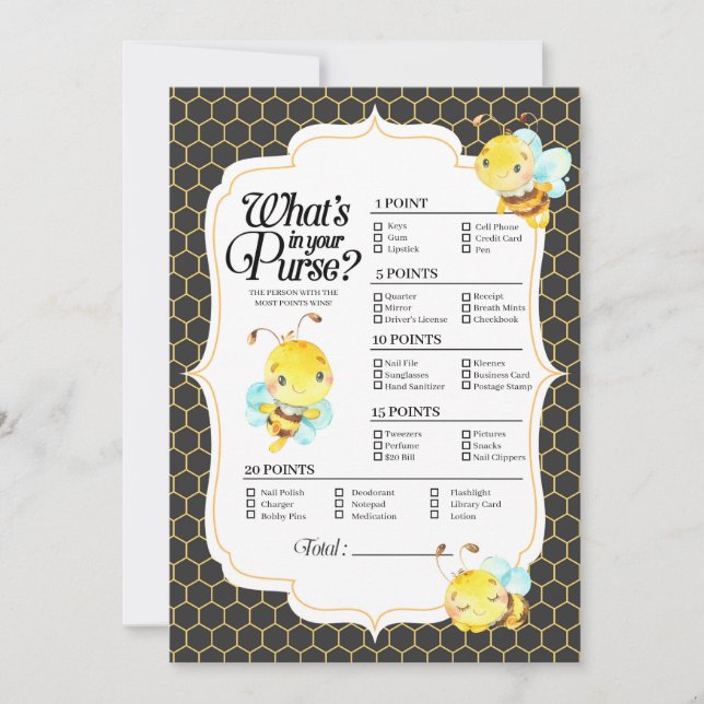 Convite Chá de fraldas de abelhas O que há no seu jogo de  (Frente)