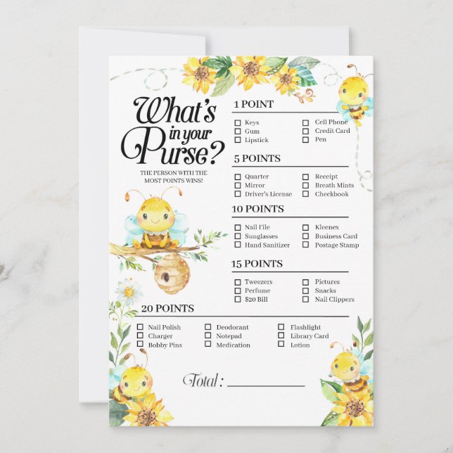 Convite Chá de fraldas de abelhas O que há no seu jogo de  (Frente)